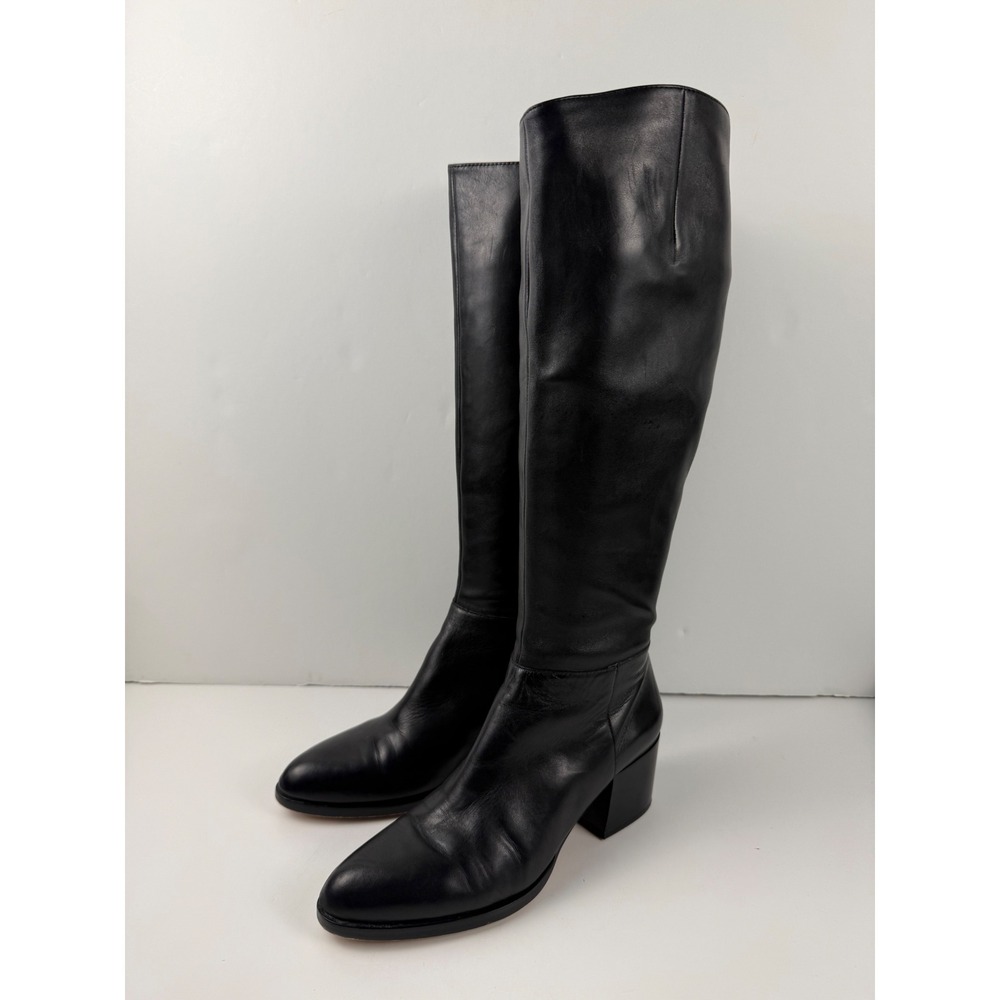 Sam Edelman Joelle Black Leather Knee High Block Heel Tall Boots Womens 8M